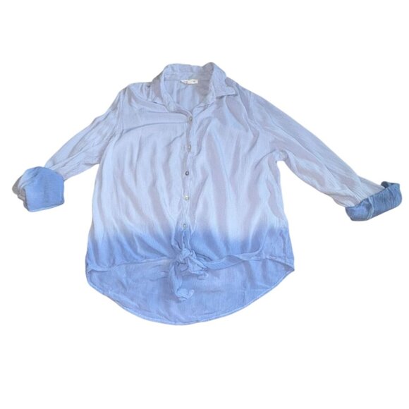 Beachlunchlounge Ombre Tie Front Blouse-Blue-Size L-GUC - Picture 1 of 6